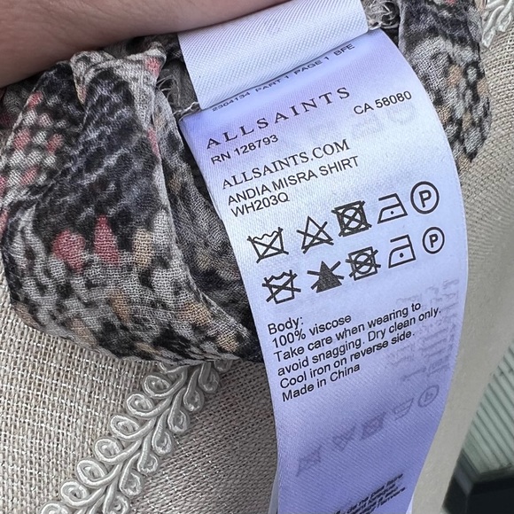 AllSaints Andia Misra UK S Small 8 Snake Animal Print Shirt Blouse Classy - Picture 4 of 8